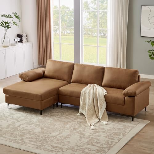 Brown Faux Leather Sectional Sofa with Reversible Chaise