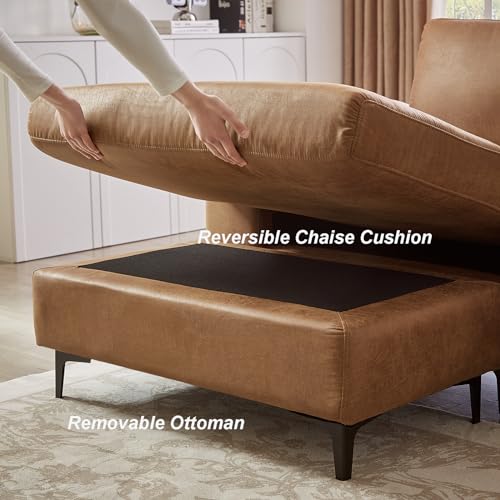 Brown Faux Leather Sectional Sofa with Reversible Chaise