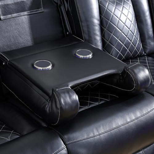 Black Leather Reclining Corner Sectional Sofa Set