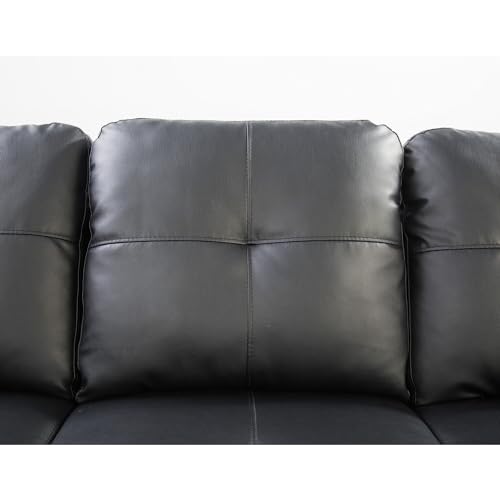 Black Faux Leather Sectional Sofa with Ottoman