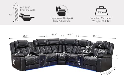 Power Reclining L-Shaped Sectional Couch with Speaker