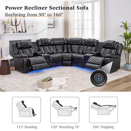 Power Reclining L-Shaped Sectional Couch with Speaker