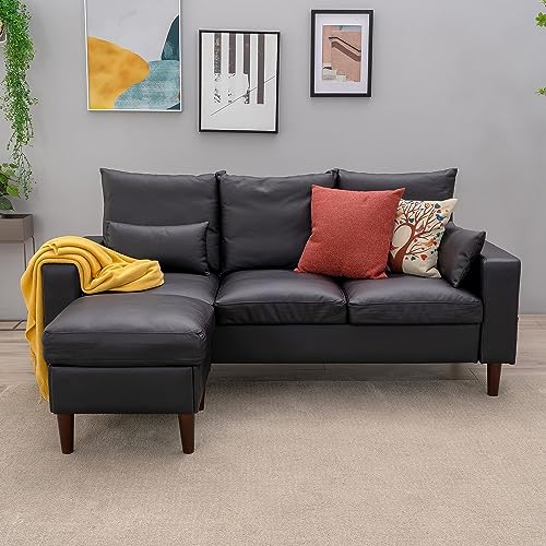 Modern Black L-Shaped Convertible Sofa Set