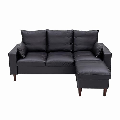 Modern Black L-Shaped Convertible Sofa Set