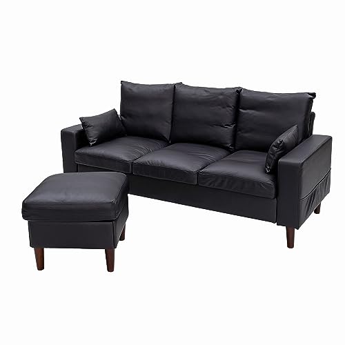 Modern Black L-Shaped Convertible Sofa Set