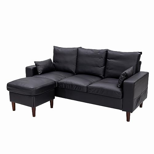 Modern Black L-Shaped Convertible Sofa Set