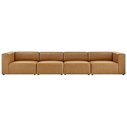 Tan Vegan Leather 4-Piece Sectional Sofa