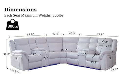 ELIASER LED Reclining Sectional Sofa with USB Port
