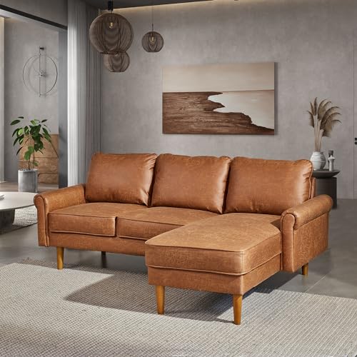 L-Shaped Faux Leather Sectional Sofa with Chaise