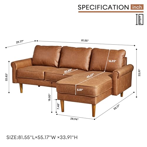 L-Shaped Faux Leather Sectional Sofa with Chaise