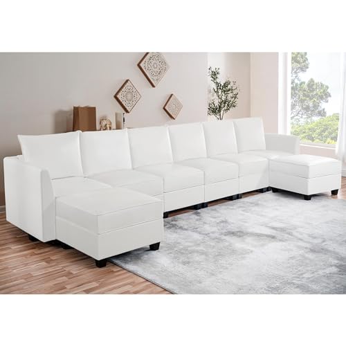 Bright White Oversized Modular Sectional Sofa with Chaise