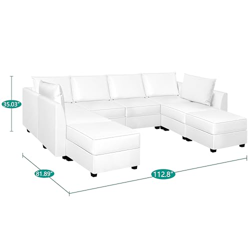 Bright White Oversized Modular Sectional Sofa with Chaise