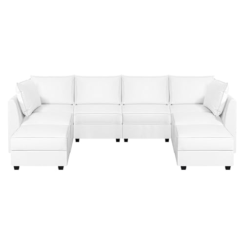 Bright White Oversized Modular Sectional Sofa with Chaise