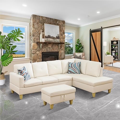 White Modular L-Shaped Sectional Sofa with Chaise