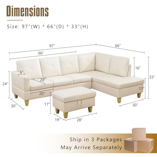 White Modular L-Shaped Sectional Sofa with Chaise