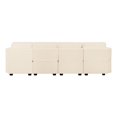 Beige U-Shaped Modular Sectional Sofa with Ottoman