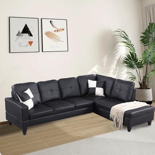 Lostcat Black Sectional Sofa, 74" D x 103" W