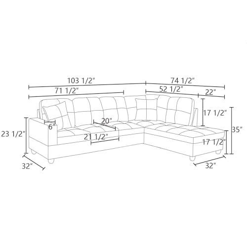 Lostcat Black Sectional Sofa, 74" D x 103" W