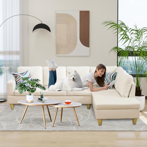White Modular L-Shaped Sectional Sofa with Chaise