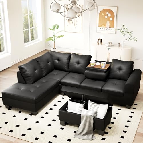 Lamerge Sectional Modular Sofa with Cup Holder and Ottoman