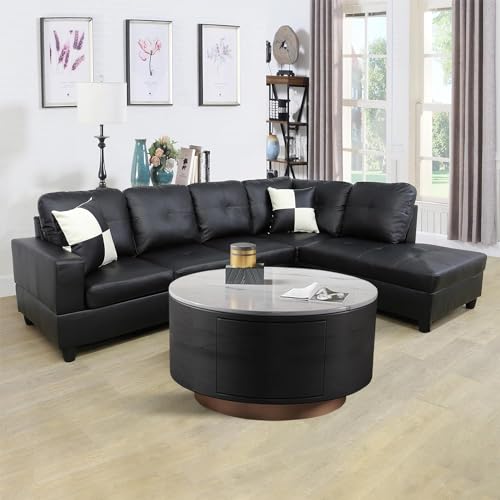 Lostcat Black Sectional Sofa, 74" D x 103" W