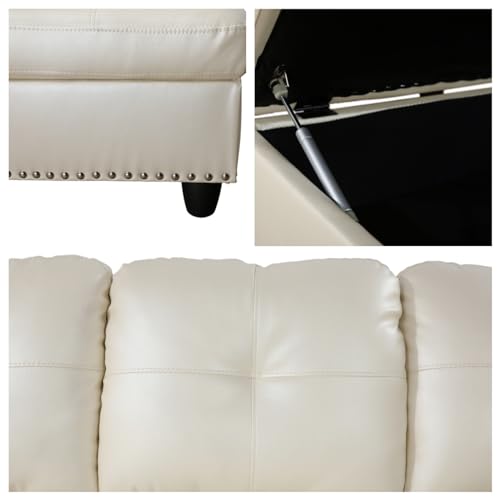 White L-Shaped Leather Sectional Sofa with Ottoman