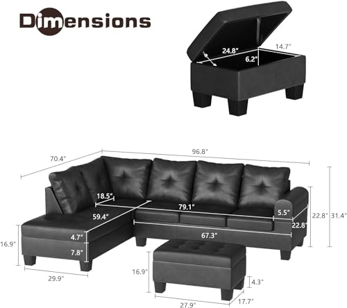Lamerge Sectional Modular Sofa with Cup Holder and Ottoman