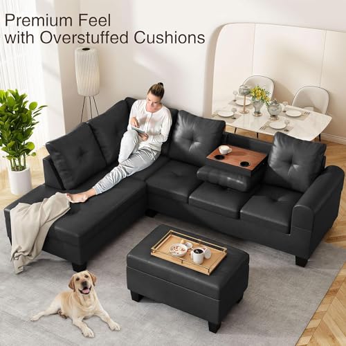 Lamerge Sectional Modular Sofa with Cup Holder and Ottoman