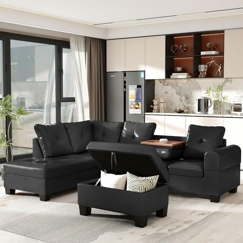Lamerge Sectional Modular Sofa with Cup Holder and Ottoman