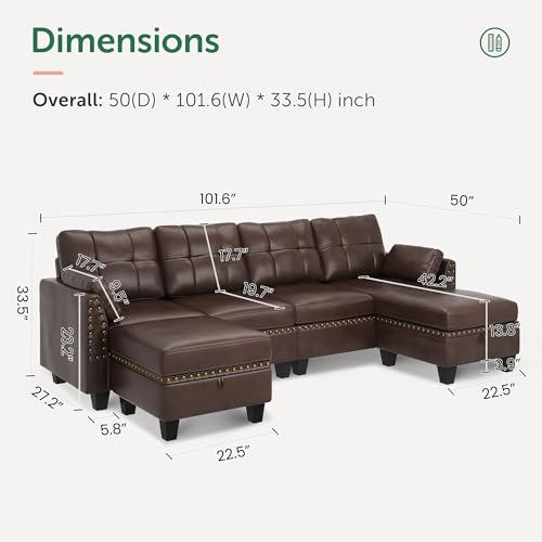 HONBAY U-Shaped Faux Leather Sectional Sofa Set