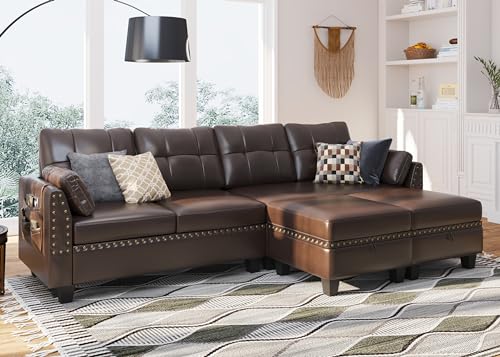 HONBAY U-Shaped Faux Leather Sectional Sofa Set