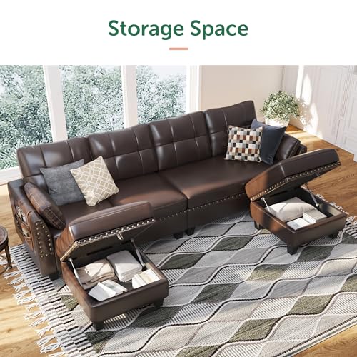 HONBAY U-Shaped Faux Leather Sectional Sofa Set