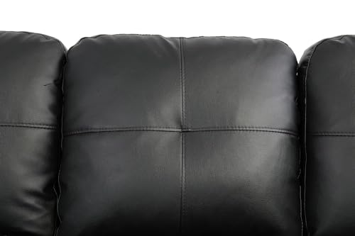 Black Leather L-Shaped Sectional Sofa with Ottoman