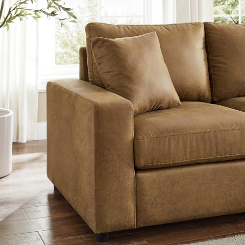Light Brown L-Shaped Faux Leather Sectional Sofa