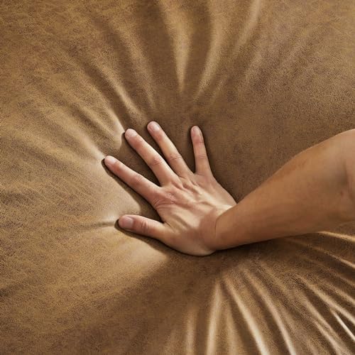 Light Brown L-Shaped Faux Leather Sectional Sofa