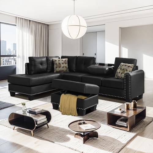 L-Shaped 98" Sectional Sofa with Storage Ottoman