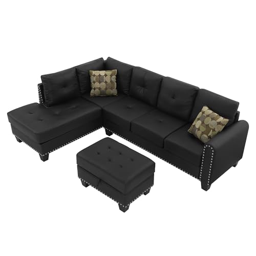 L-Shaped 98" Sectional Sofa with Storage Ottoman