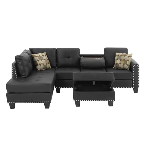 L-Shaped 98" Sectional Sofa with Storage Ottoman