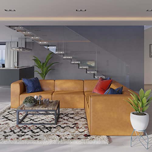 Modway Mingle Vegan Leather Sectional Sofa in Tan