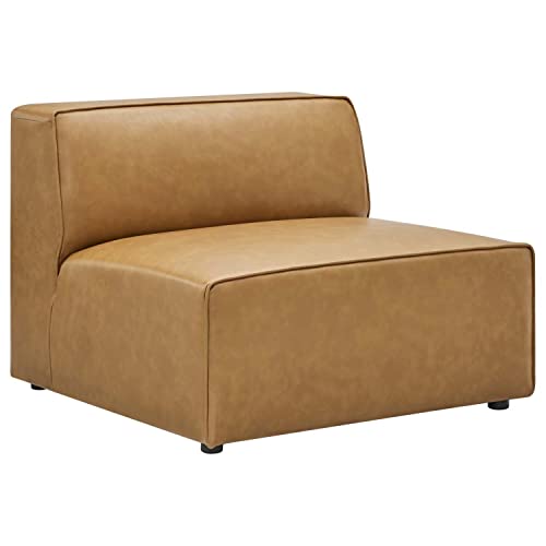 Modway Mingle Vegan Leather Sectional Sofa in Tan