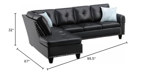 Transitional Black Faux Leather Sectional Sofa Set
