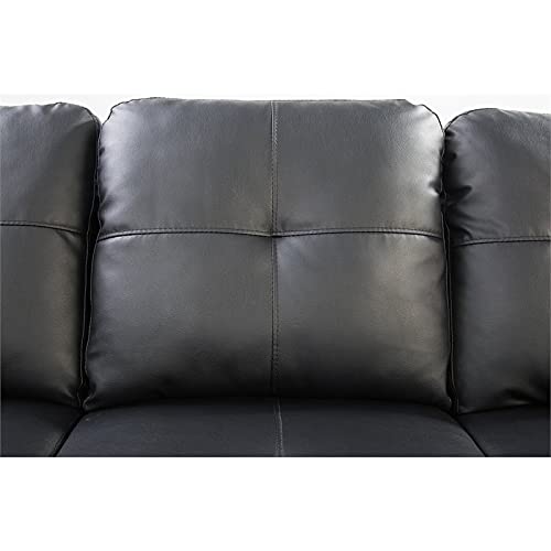 Transitional Black Faux Leather Sectional Sofa Set