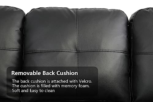 Black Faux Leather L-Shaped Sectional Sofa Set