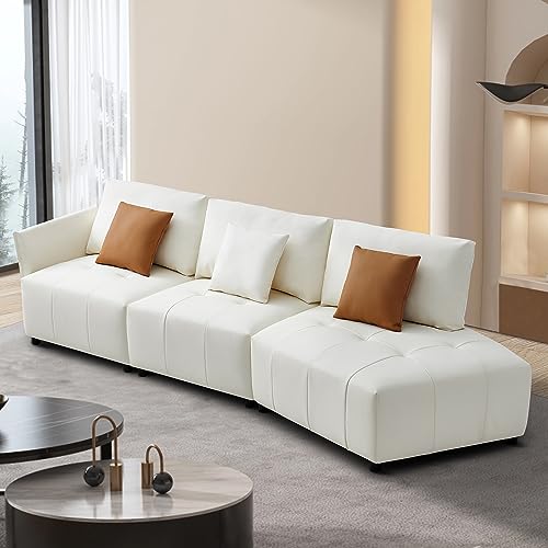 Curved Leather Sectional Sofa with 3 Pillows