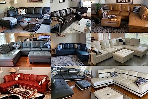 Black Faux Leather L-Shaped Sectional Sofa Set
