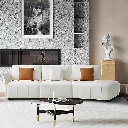 Curved Leather Sectional Sofa with 3 Pillows