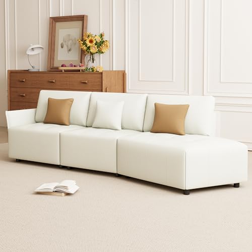 Curved Leather Sectional Sofa with 3 Pillows