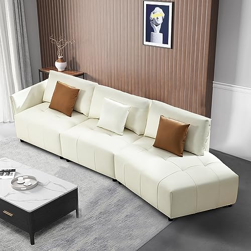 Curved Leather Sectional Sofa with 3 Pillows