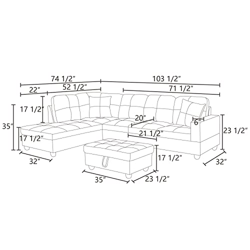 Brown Leather L-Shaped Sectional Sofa with Ottoman