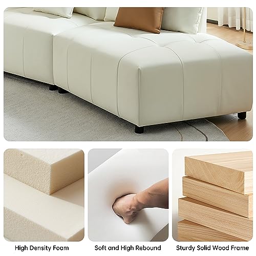 Curved Leather Sectional Sofa with 3 Pillows
